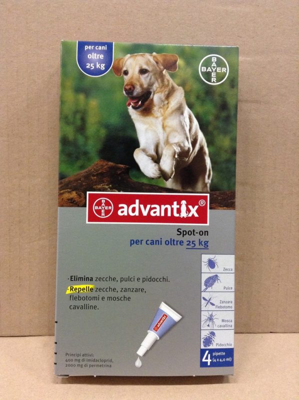 Advantix ® Spot On per cani oltre 25 Kg - 4 pipette da 4.0 ml - Antiparassitario per Zecche Pulci e Pidocchi