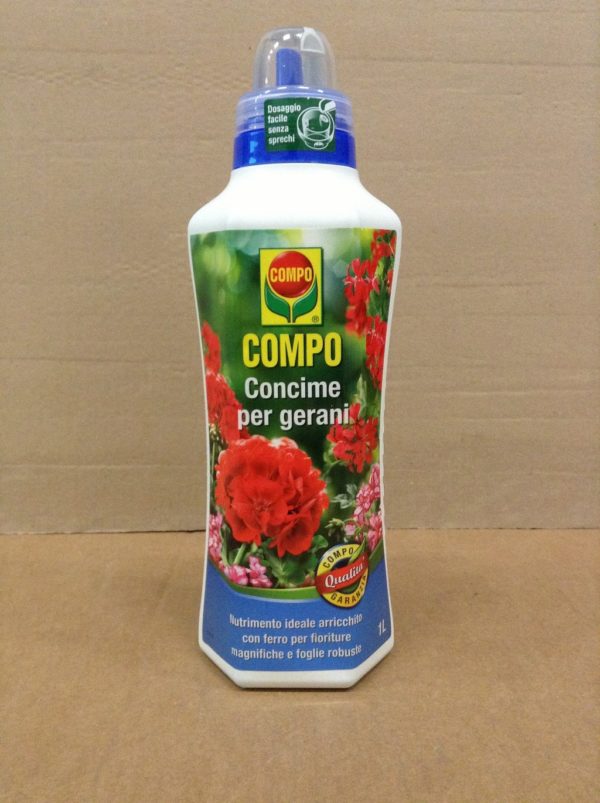 COMPO Concime per Gerani, Liquido, Per fioriture magnifiche e foglie robuste, 1 l