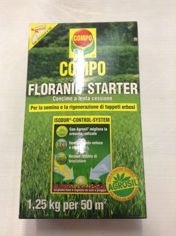 COMPO Concime Prato STARTER, Concime per Prato a lenta cessione, Specifico per la semina e la rigenerazione di tappeti erbosi, 1.25 kg