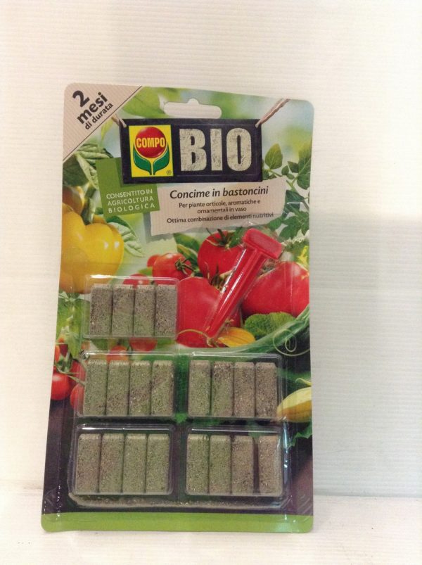 COMPO BIO Concime in Bastoncini per Piante Orticole, Aromatiche e Ornamentali in Vaso, Fertilizzante per Orto a Lungo Termine, 20 Pezzi
