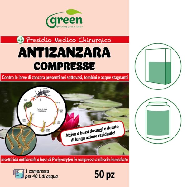 Green Ravenna Pyriproxyfen INSETTICIDA LARVICIDA PASTIGLIE COMPRESSE ANTIZANZARA ZANZARA conf da 50 PZ 100g